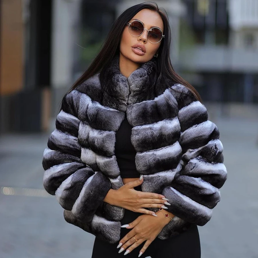 Women Rabbit Fur Jacket Female Short Fur Coat  Real Rabbit Fur Coats Best Selling Natural Fur Jackets