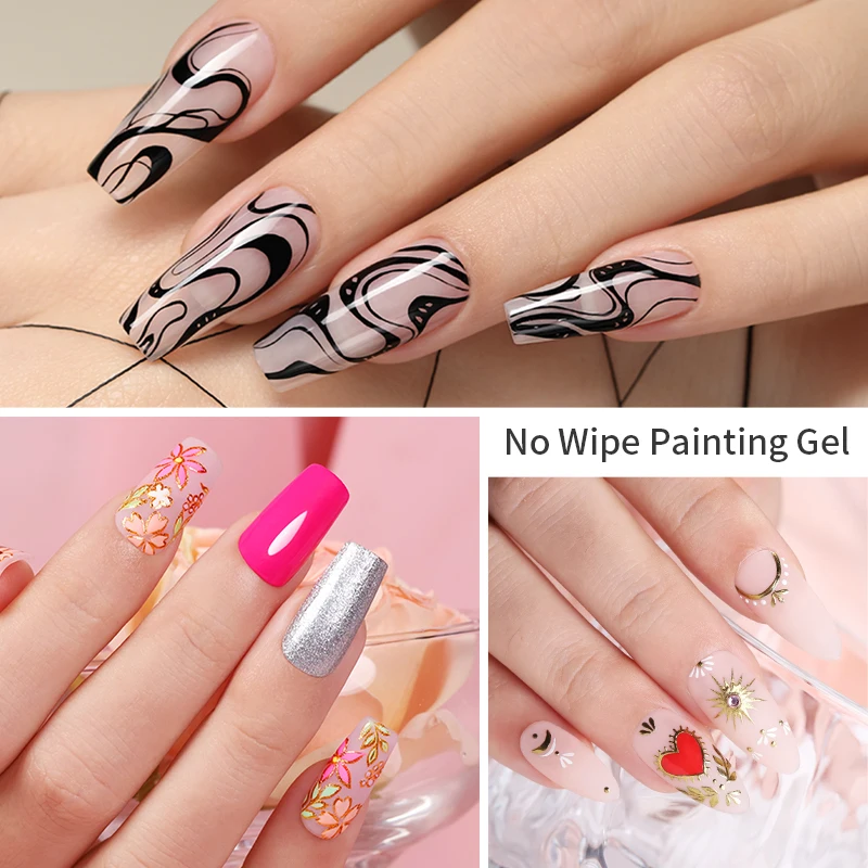 AWStorG 5g 4 in 1 No Wipe Pittura Gel Vernice No Flowing Nero Bianco Colore Pittura Liner Nail Art Glitter Gel UV Top Coat Uomo