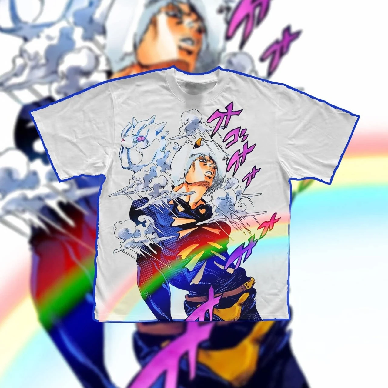 JoJo Heavy Weather Report Heavyweight Manga Colored Art Graphic Tee Cotton Mens Womens T-Shirt Summer Streetwear