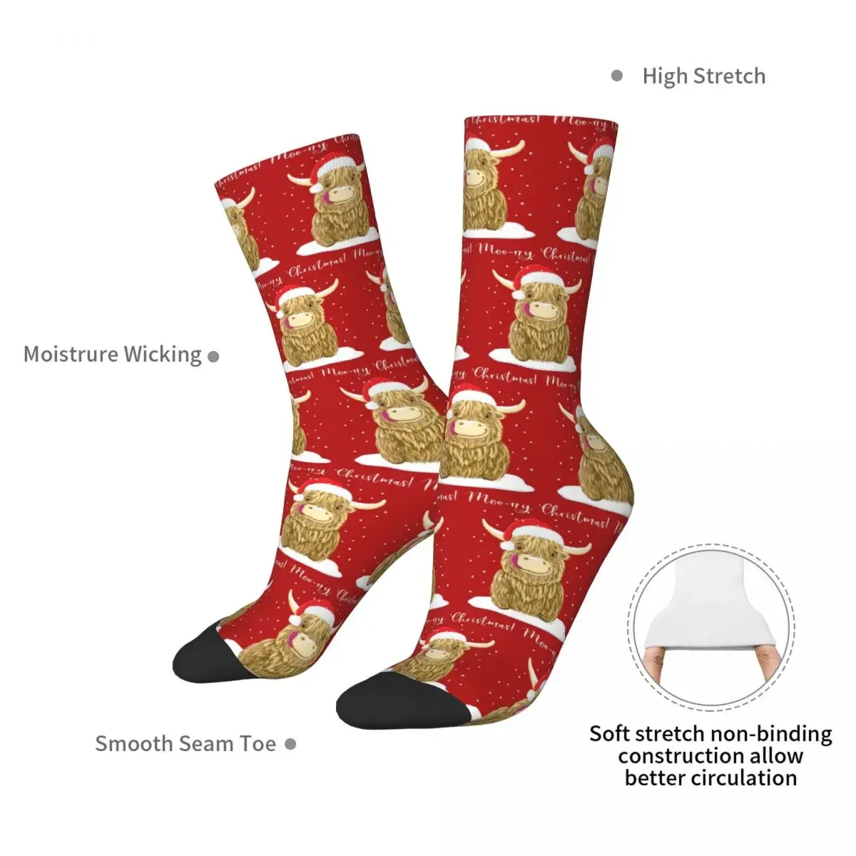 Scottish Highland Cow, Moo-rry Christmas Wee Hamish Socks calze Super morbide calze lunghe per tutte le stagioni per i regali della donna dell'uomo