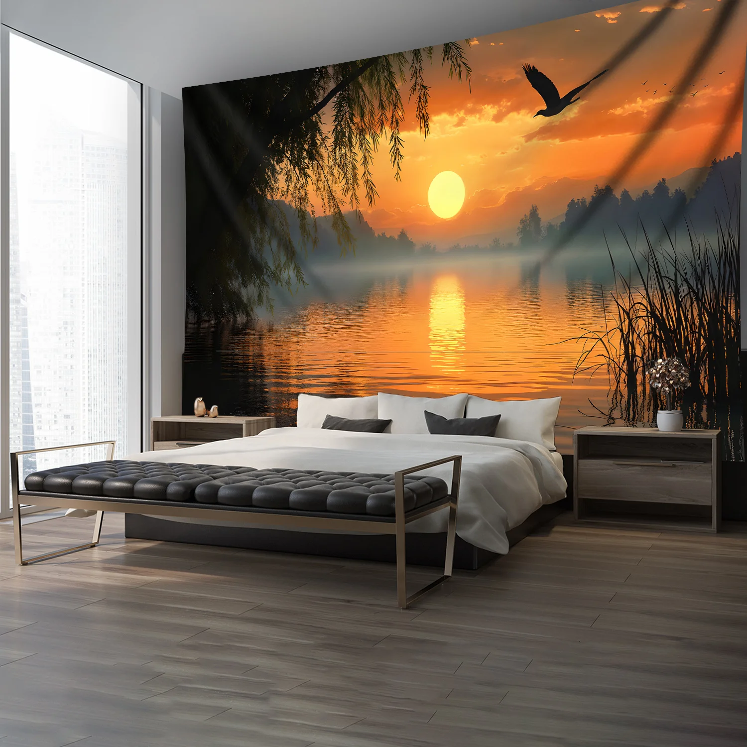 Captivating Polyester Sunset Sunrise Wall Tapestry Mural Decor for Bedroom Living Room Coastal Landscape Nature Art Poster