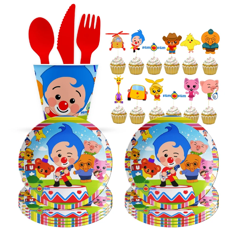 

Cartoon Plim Theme Baby Shower Toy Gift Disposable Napkins Plate Cups Digital Balloon Banner Children Birthday Party Decorations