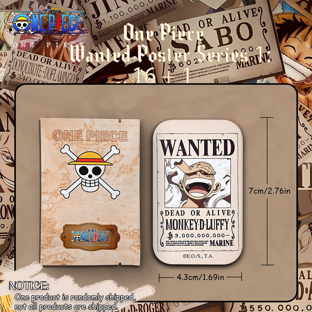 1 pièce – Boîte mystère de badges rectangulaires One Piece sous licence officielle (affiche de recherche) – Article de collection anime pour décoration et cadeau.