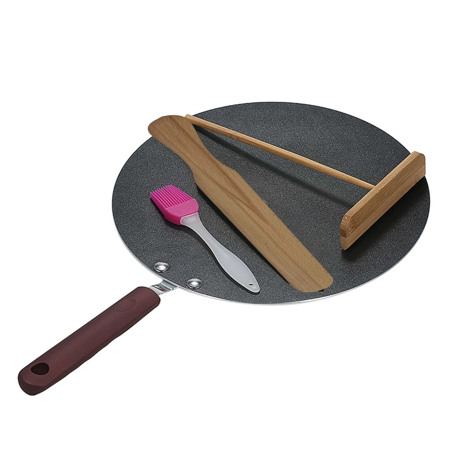 Pancake Pan Aluminum Alloy Crepe Maker Flat Pan Griddle Pan with Spreader & Spatula Crepe Maker Griddle Flat Pan