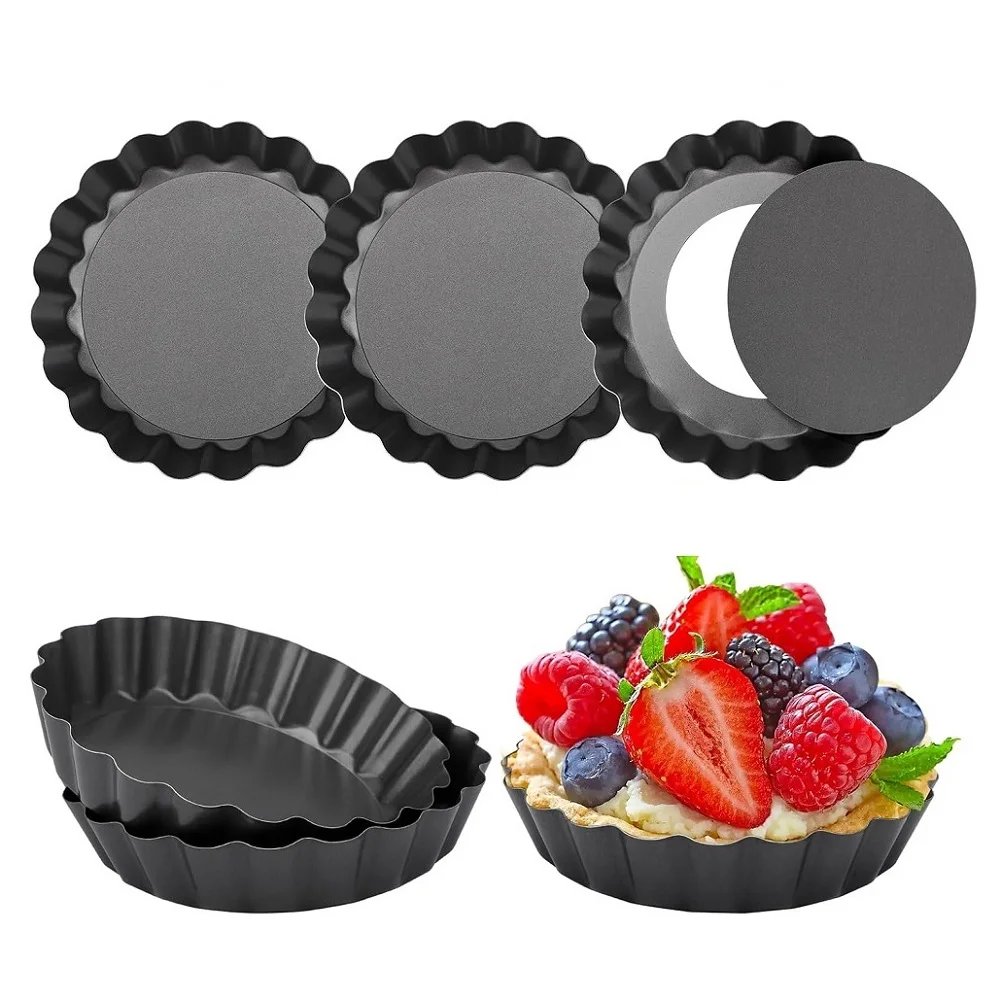 6Pcs Tart Quiche Pans With Removable Bottom Pie Pizza Cake Molds Non-Stick Fluted Sides Tart Baking Cup Bakeware