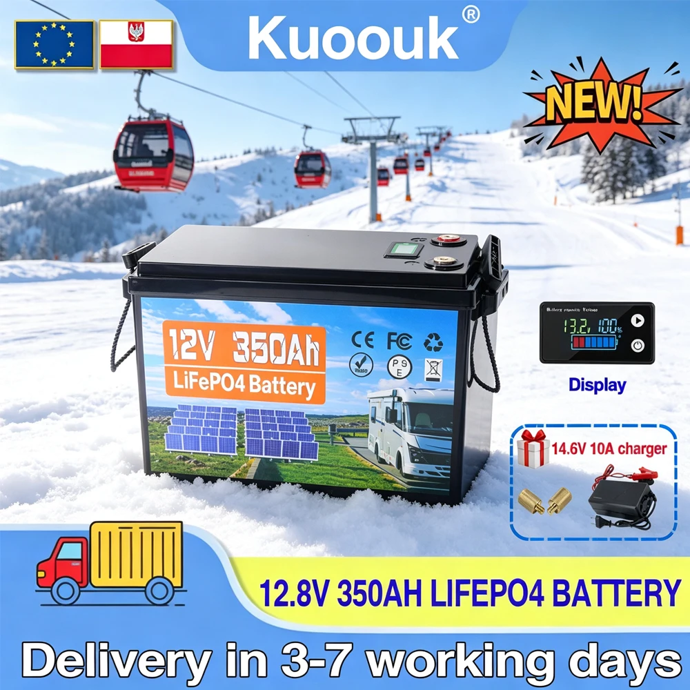 LiFePO4-Batterie 12V 350Ah Lithium-Batteriepack, Zellen der Klasse A, 10000+ Zyklen, für Solaranlagen und Wohnmobile, EU-Lager