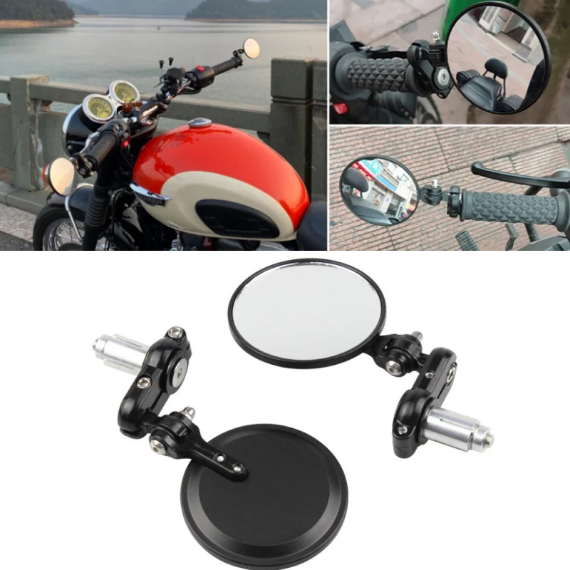 

Motorcycle Electric Vehicle Universal Classic Retro Foldable Black Round Rearview Mirror