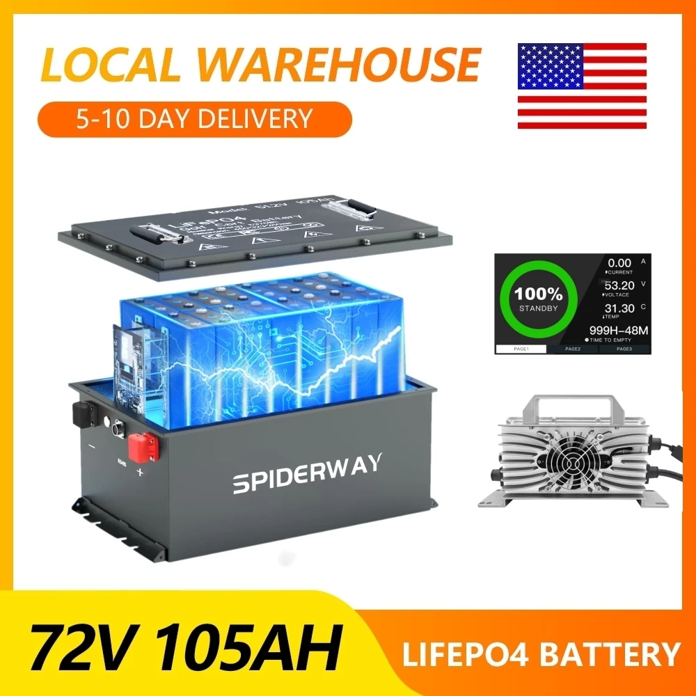 

72V 105Ah LiFePO4 Lithium Battery w/ 25A Charger for Cushman Hauler Pro X LSV, Support Bluetooth & Mobile APP