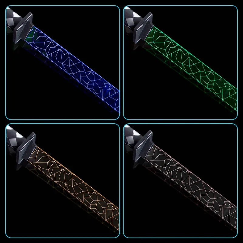 Jx brinquedo 55cm sabre de luz sete cores acrílico rachado samurai espada material acrílico cosplay prop para crianças brinquedos luminosos katana