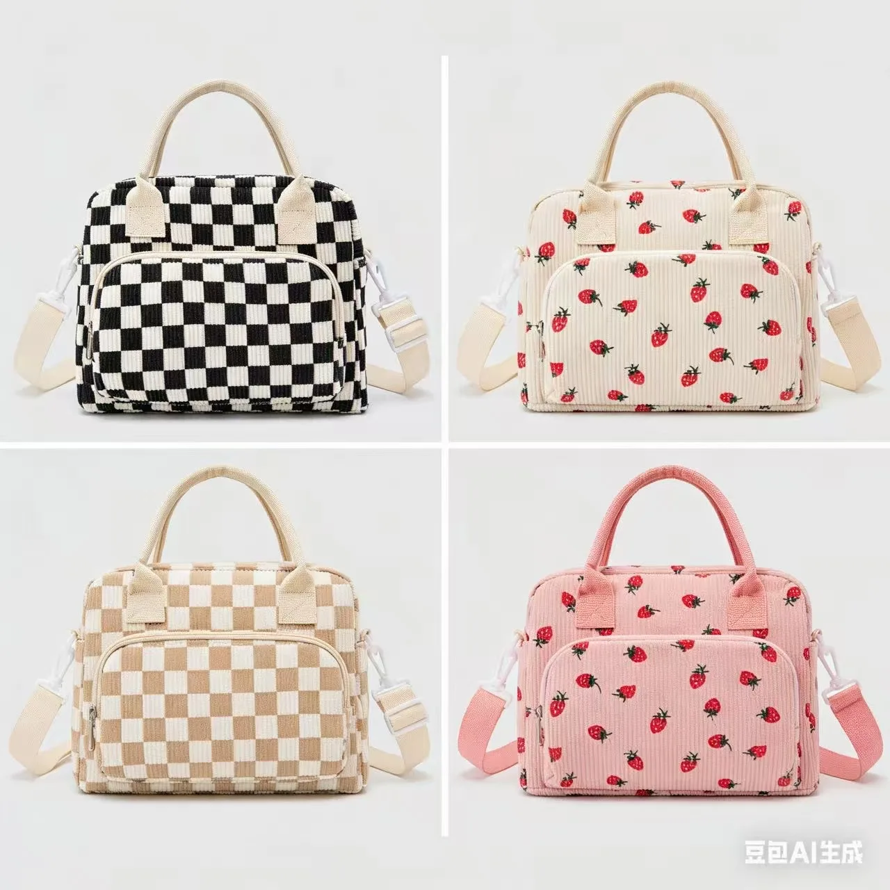 Best-selling strawberry print lunch bag, multi-functional and convenient large-capacity lunch box lunch handbag