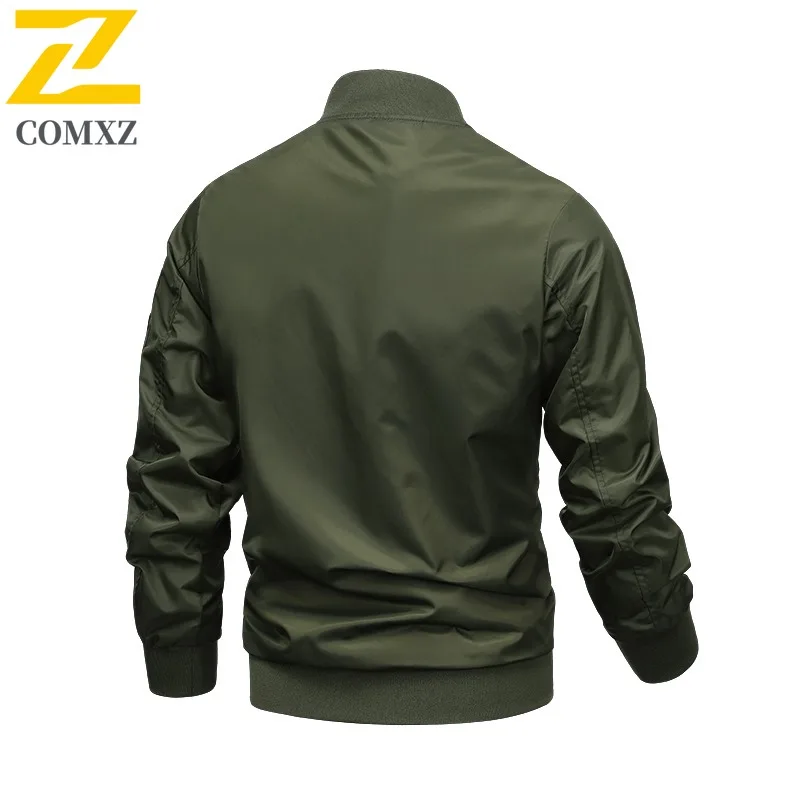 سترة رجالية عالية الجودة من COMXZ بياقة بيسبول على الطراز الأمريكي معطف مقاوم للرياح بلون سادة ملابس رجالي للخريف لركوب الدراجات #5