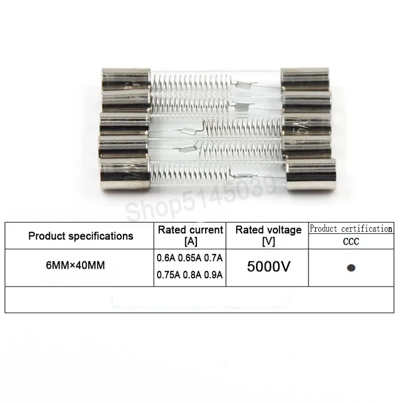 5Pcs Microwave Oven Glass Fuse 6*40mm 0.65A 0.7A 0.75A 0.8A 0.85A 0.9A 5KV High pressure microwave oven fuse 5000V 0.7A 0.8A 0.9