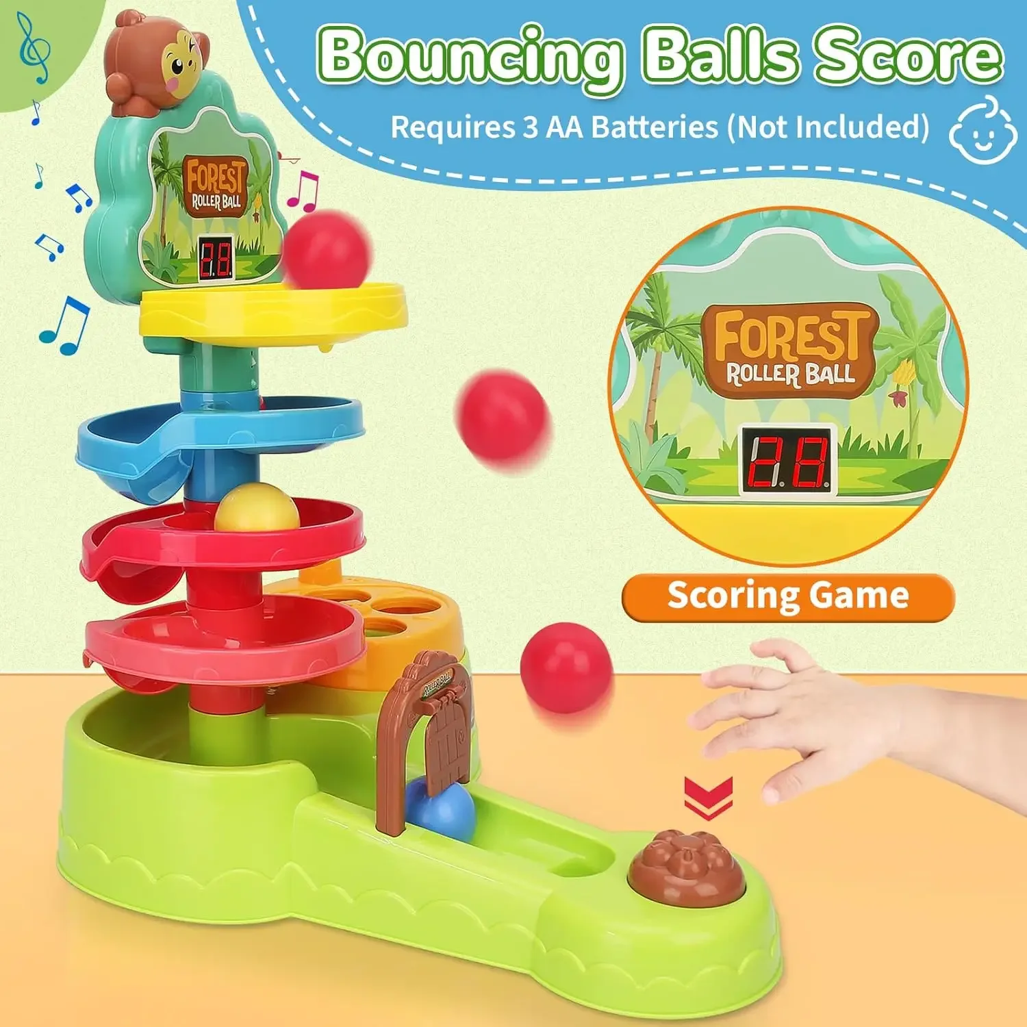 Ball Rolling Track-speelgoed voor kinderen van 3+ jaar, 3-in-1 hamerpond en schietballen met scorespel en ballenval, speelgoed voor vroege ontwikkeling