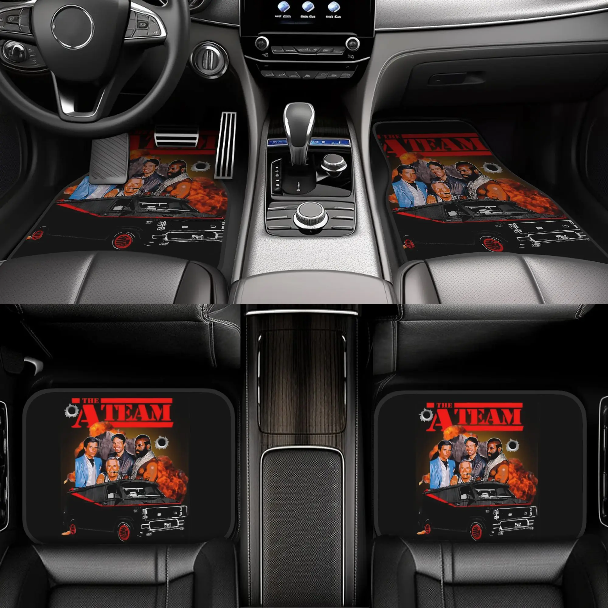 4pcs All-Risk Agency The A Team Car Floor Mats- Durable, Band Members& Fire Scene Design, Ideal Fan Gift