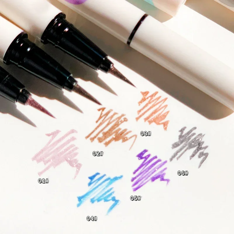 6 colori sottile Eyeliner perlescente matita liquida 3 in 1 lucido baco da seta ombretto Stick duraturo liscio Glitter Eyeliner trucco