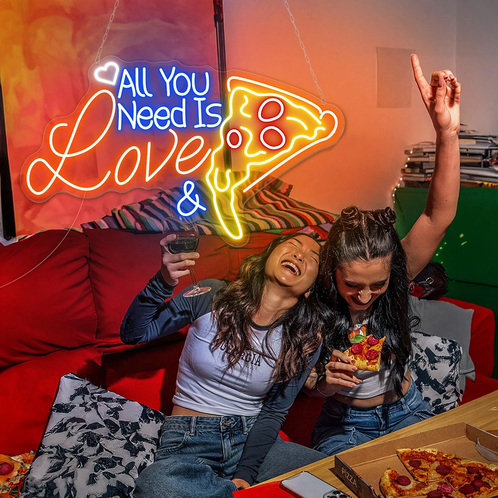 

All You Need Is Love and Pizza Neon Sign Custom Pizza Shop Restaurant Logo LED Sign Light Fast Food Shop Wall Decor Neon Lights