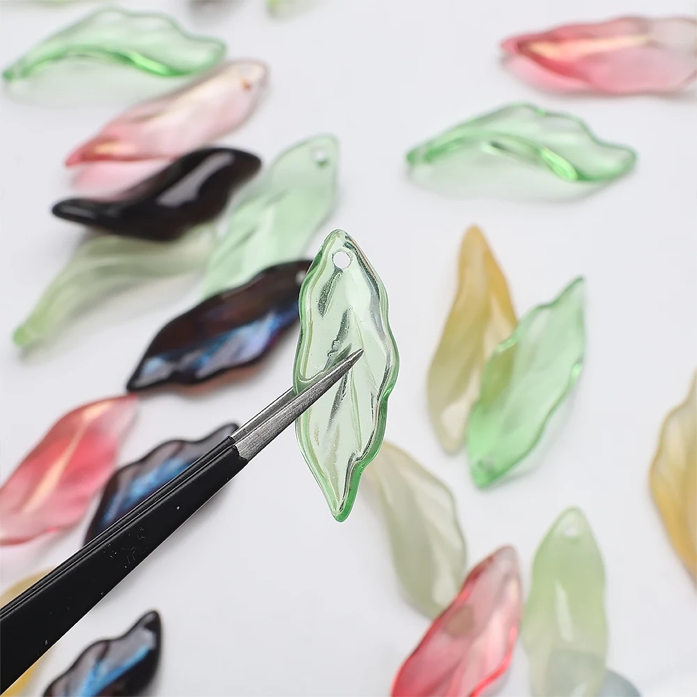 20Pcs/Lot 9x20mm Glazed Crystal Glass Loose Beads Petals Leaf Shape Pendants For DIY Making Jewelry Earing Necklace Accessories