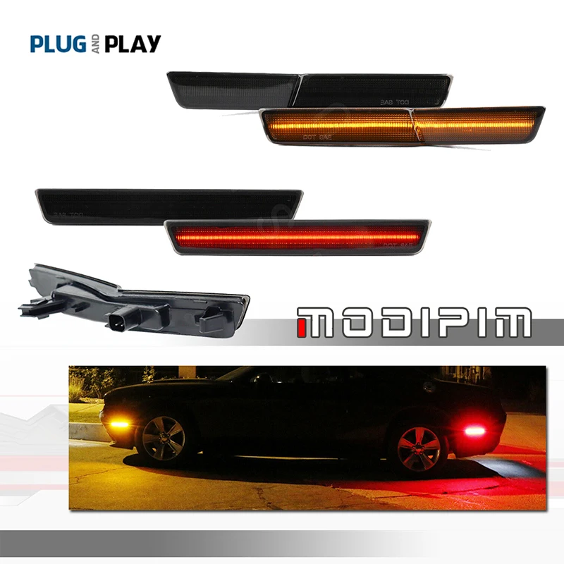 

White /Amber /Red LED Car Front Rear Bumper Side Marker Turn Signal Lights For 2018-2022 Dodge Challenger with factory widebody