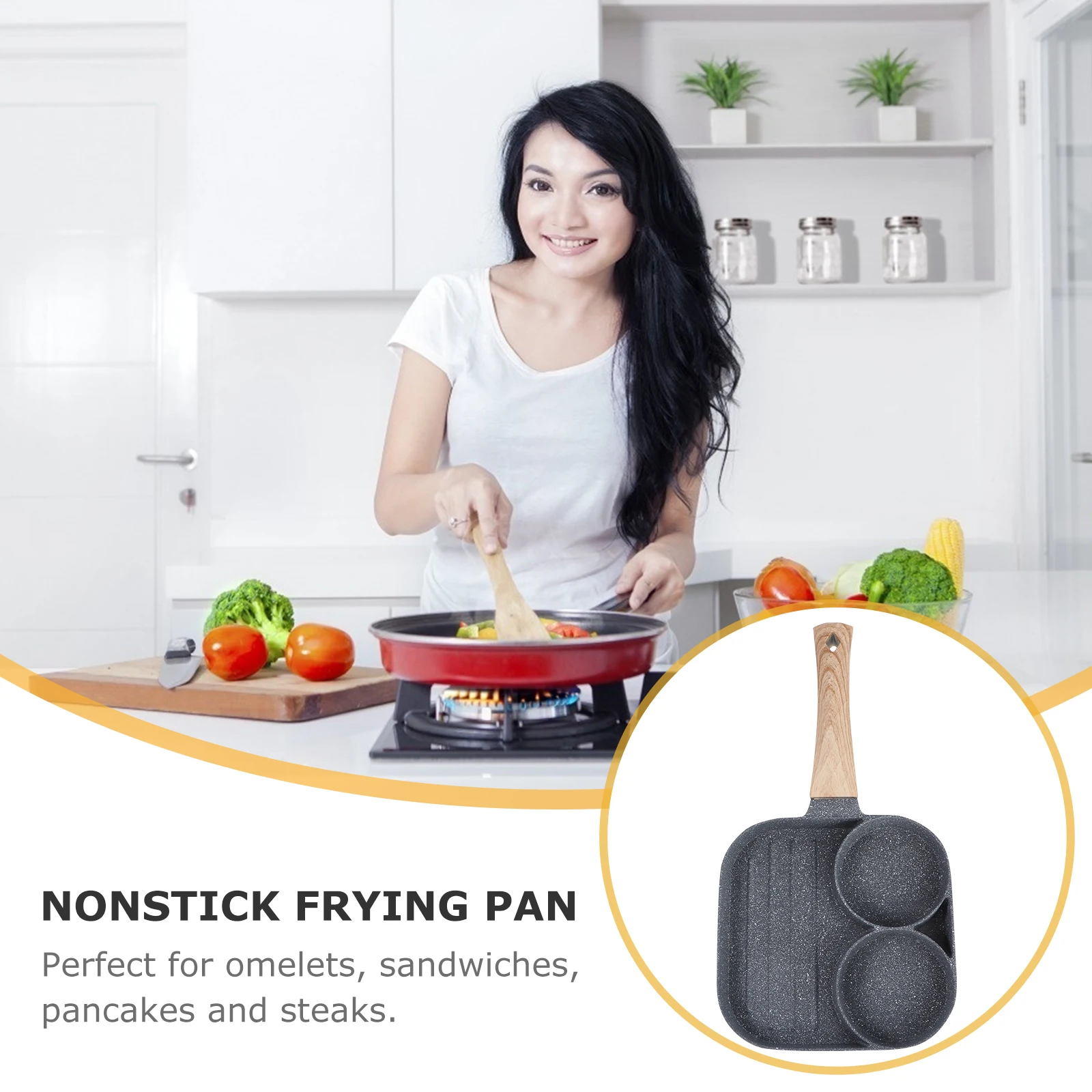 

Aluminum Alloy Frying Pan Nonstick Coating 2 Holes Kitchen Accessory Breakfast Skillet Kitchen Accessory Pan Use