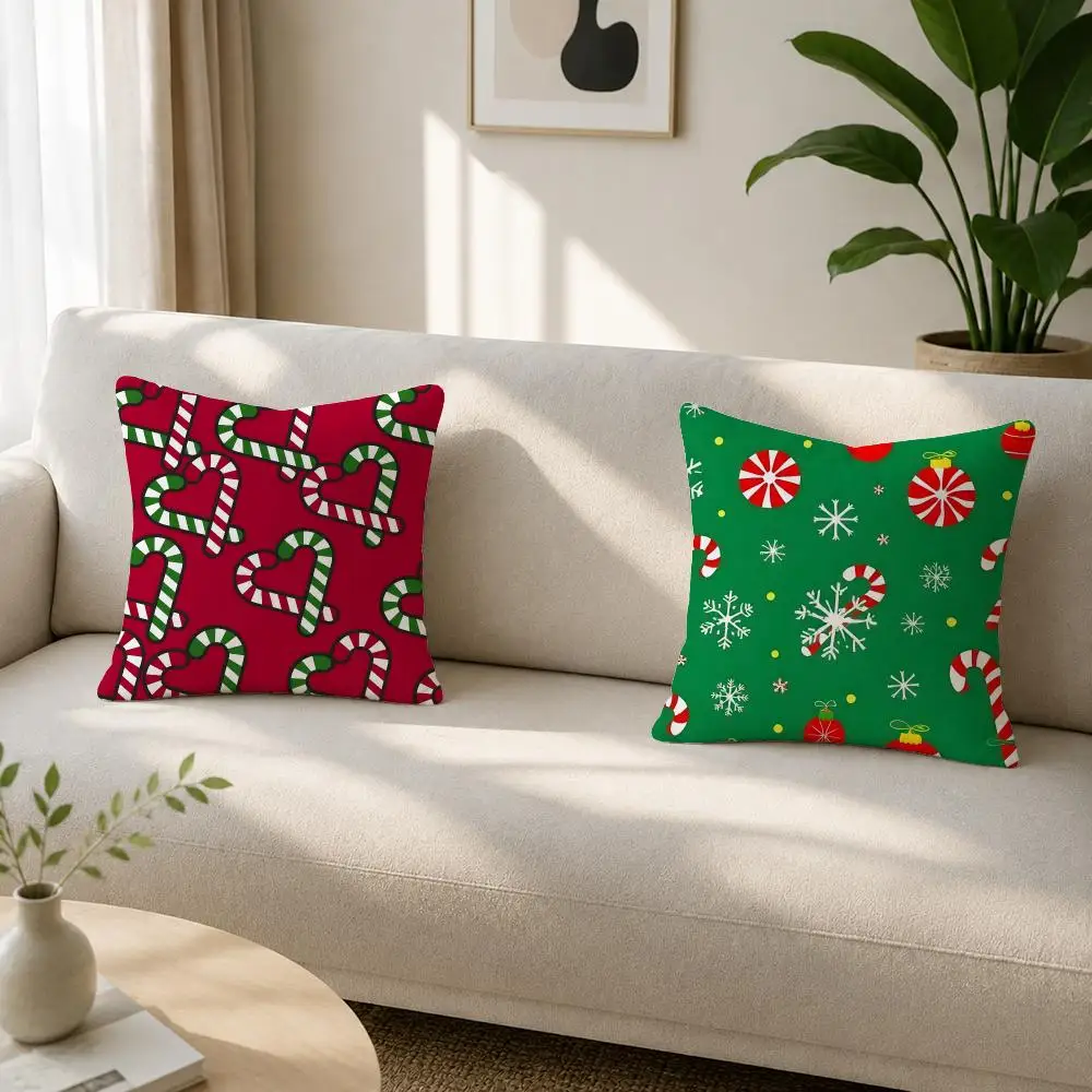 Christmas Candy Cane Cushion Cover Soft Plush Cushion Covers Fluffy Throw Pillow Cases for Sofa Bedroom Home Decor