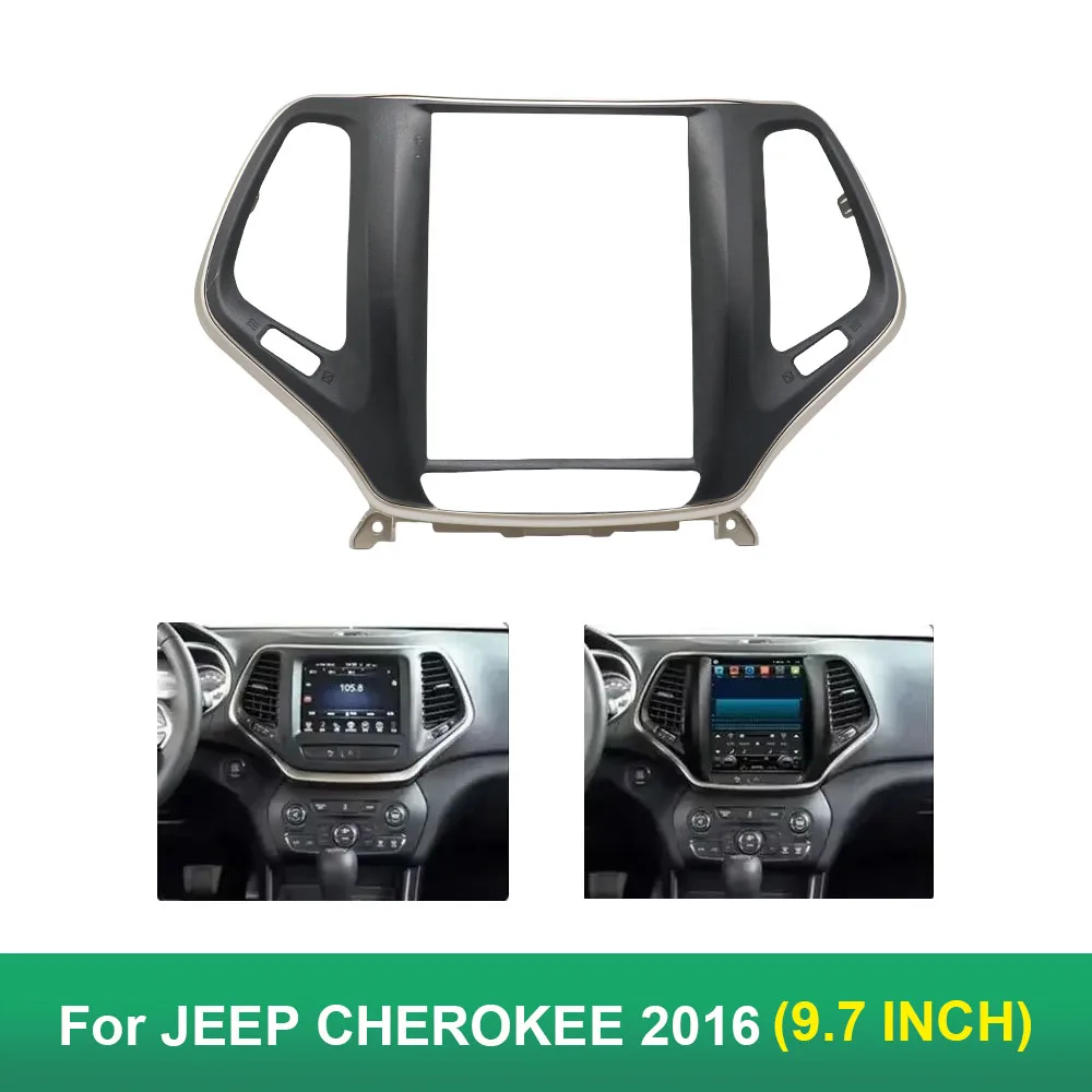 For JEEP CHEROKEE 2016 9.7 Inch 2 Din Car Radio Fascias Tesla Style Multimedia Frame Video Player Navigation DVD Panel Trim