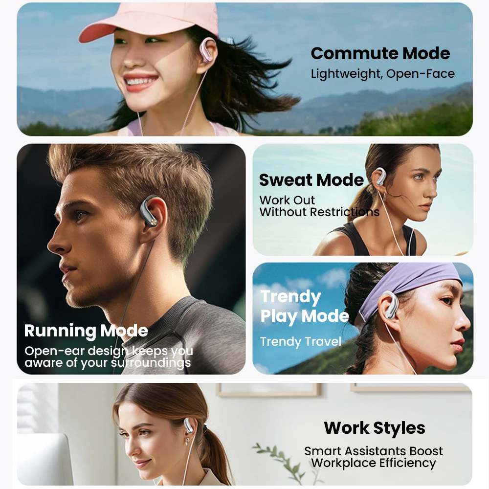 Wired Open-Design Ear-Hanging Digital Gaming Headset for Running Sports with Microphone Non-In-Ear Comfort for Active Users