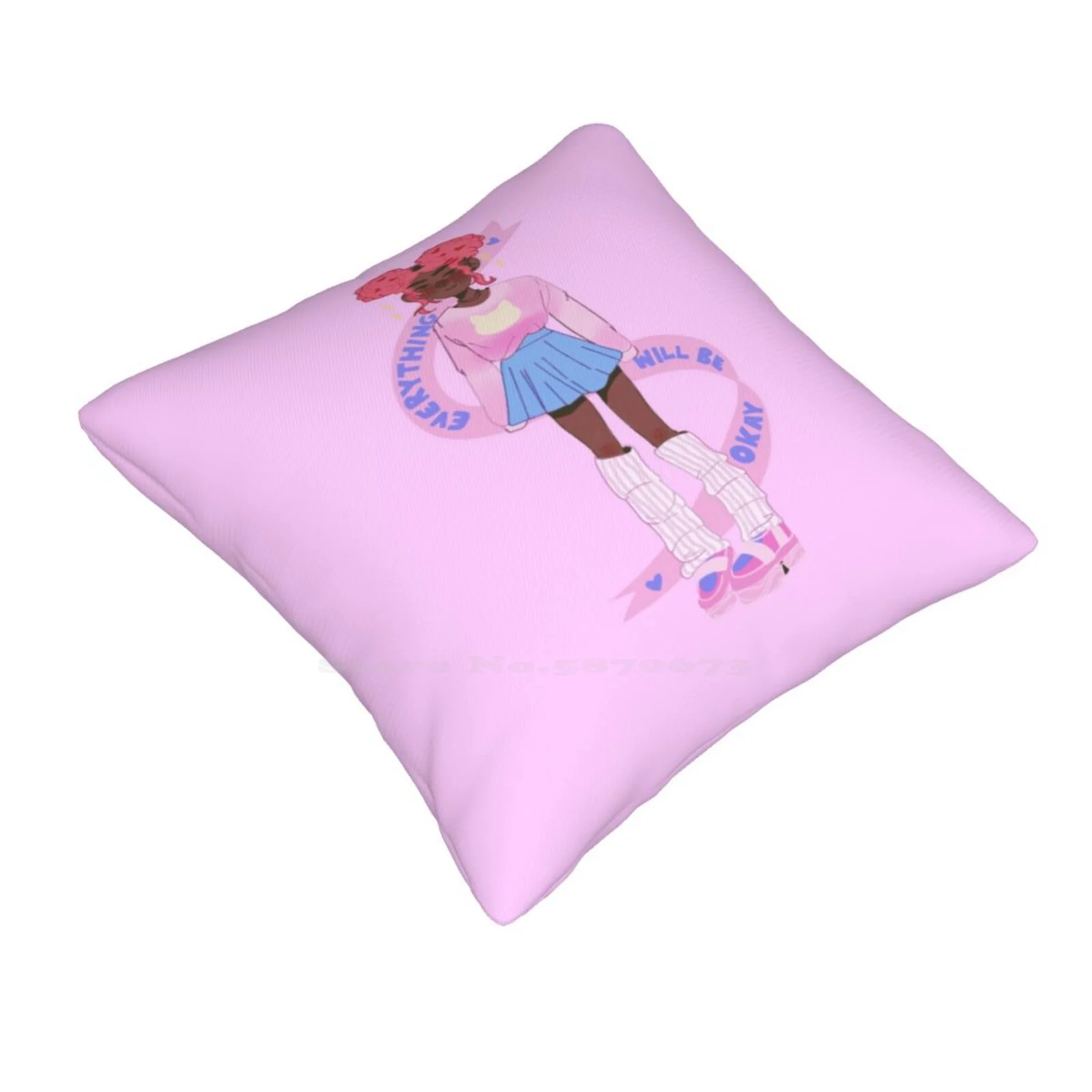 Everything Will Be Okay Pillowslip Pillowcase Mental Health Reminder Black Artist Cute Kawaii Alt Fashion Pastel Pink Black Girl