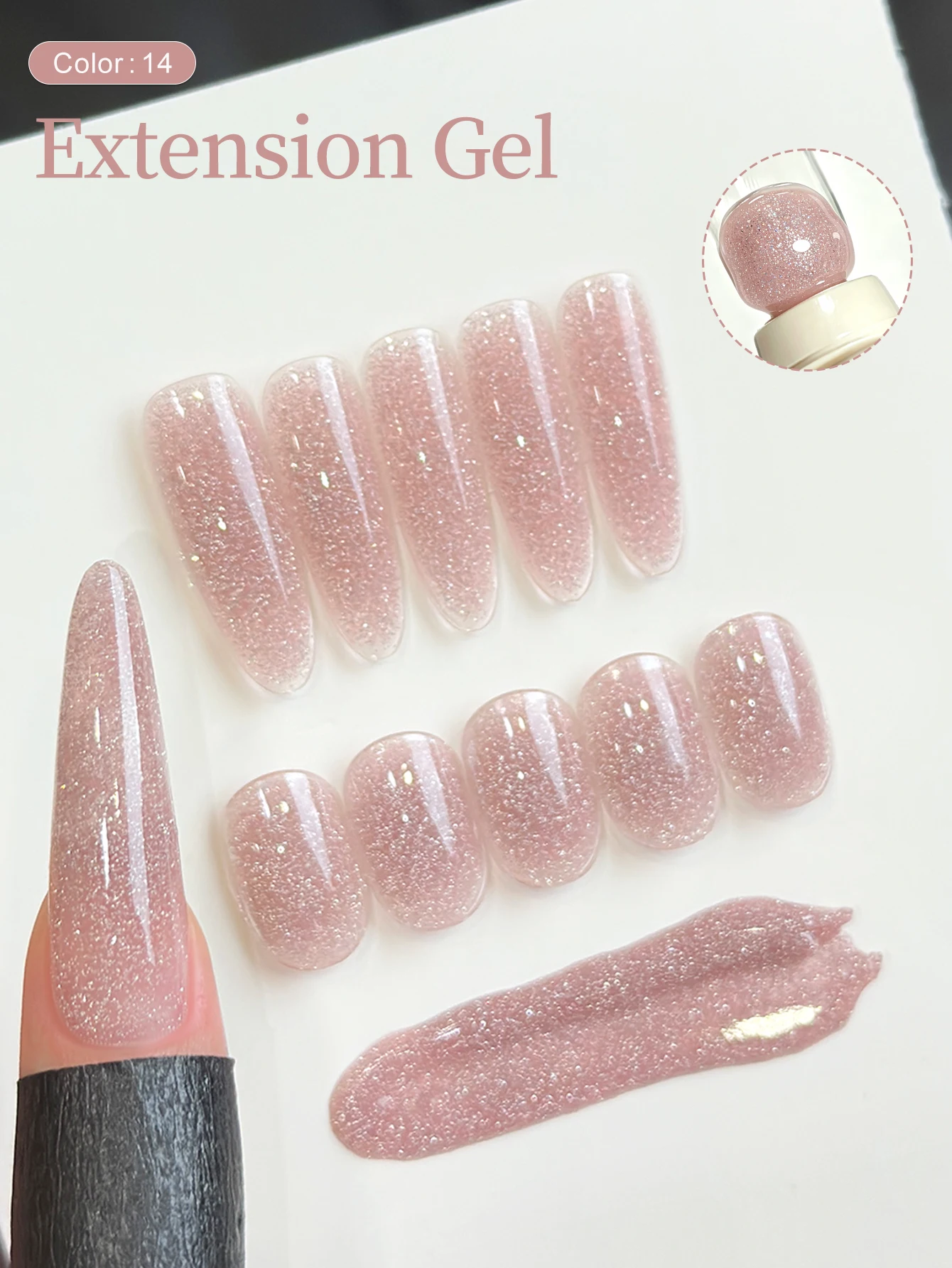 1Pc Pink Fine Glitter 30ml Nail Extension Gel, Crystal Nail Extender, Polygel for Nail Tips and Nail Art, Makes Nails Longer