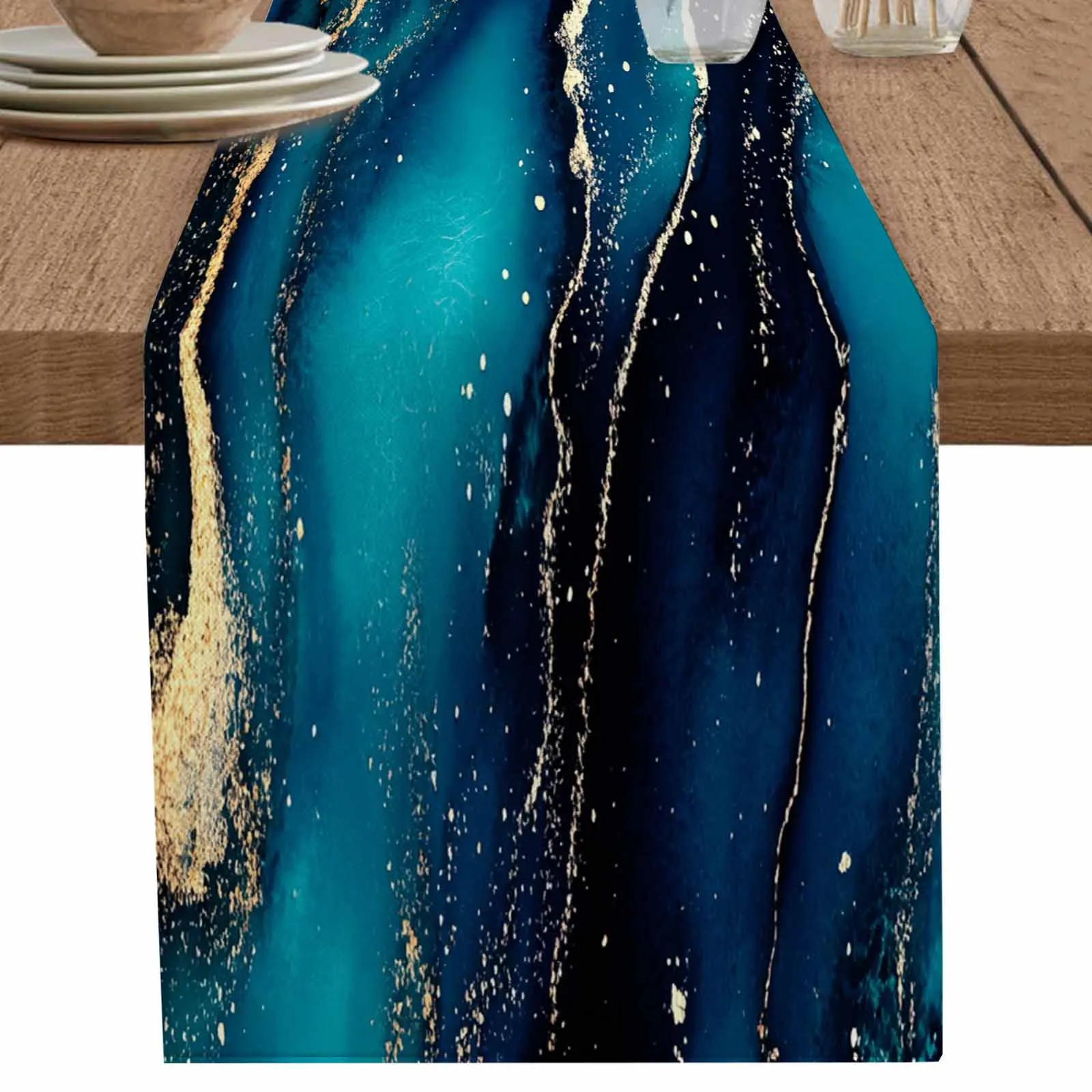 

1 шт. абстрактный жидкий узор темно-синее золото скатерть вечерние полиэстеровое покрытие для стола для украшения домашней столовой