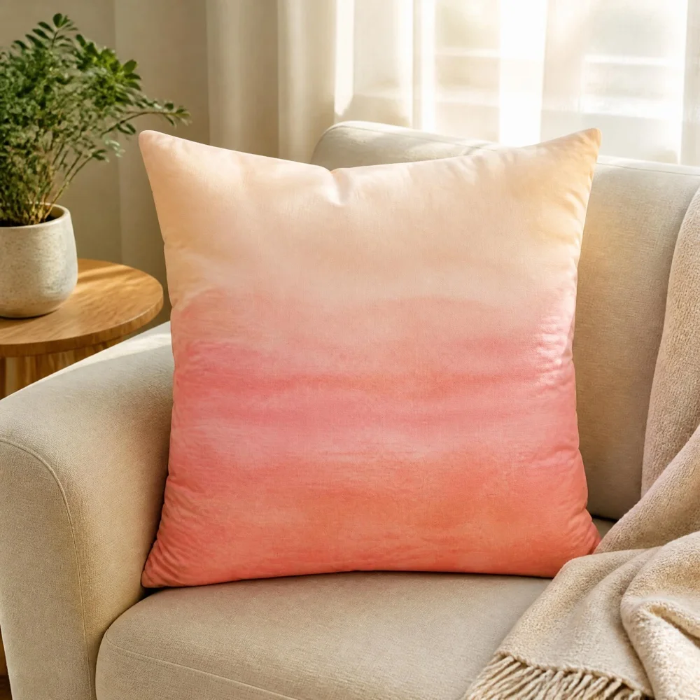 Square Gradient Pink Orange Throw Pillow Complete Cushion Soft Plush Decorative Pillow for Sofa Couch Home Bedroom Decor