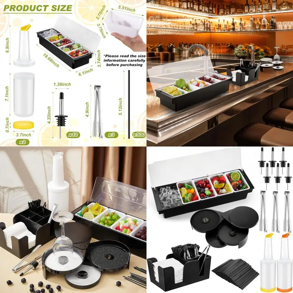 

Трехъярусный поднос для бармена с крышкой, для приготовления коктейлей, с 12 нержавеющими насадками для розлива, 2 диспенсерами для сока, 1000 соломинками, сервировочными щипцами