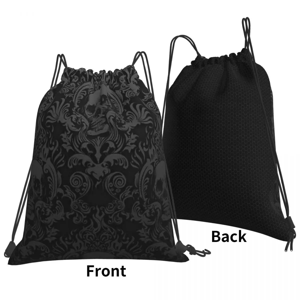 Victorian Gothic Black Skull Backpacks Casual Drawstring Bundle Pocket Sports Bag Book Bags for Travel Students