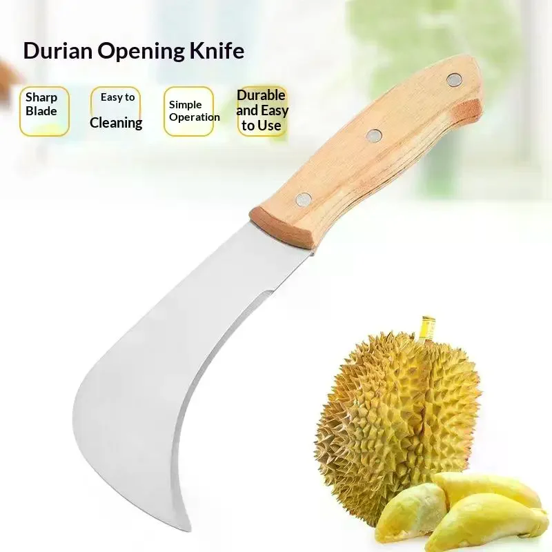 Durian Knife Stainless Steel Non Slip Wooden Handle Curved Blade For Kitchen Fruit Processing And Durian Opening Easy