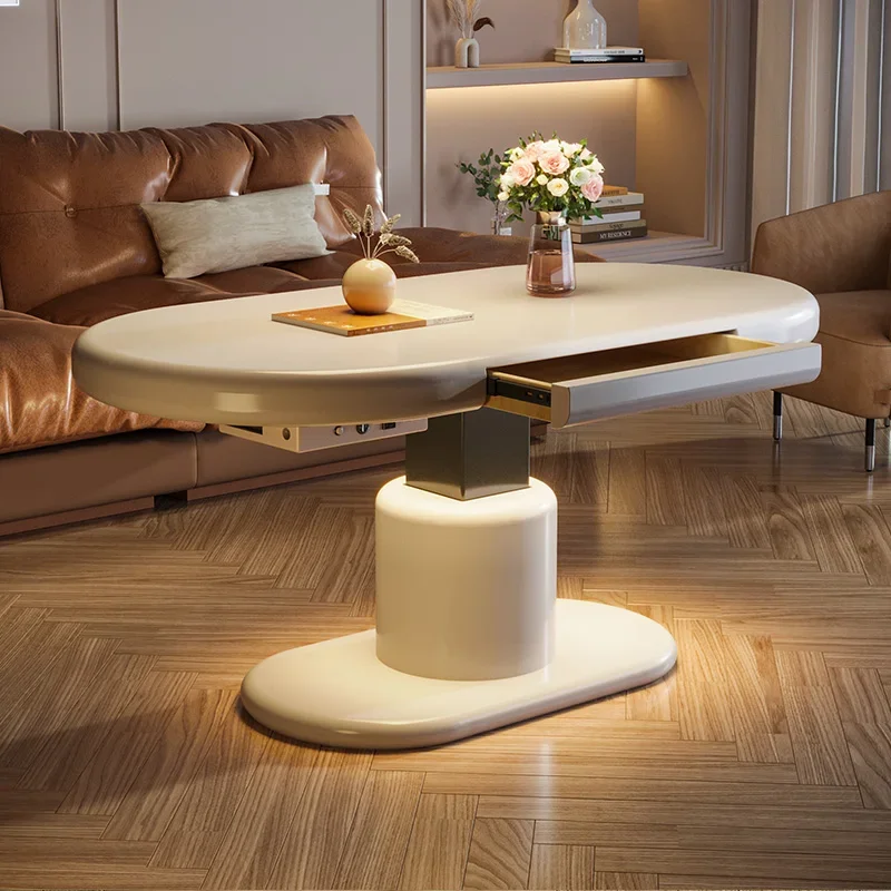 Vento creme multifuncional, mesa de centro de elevação mesa de jantar mesa de dupla finalidade