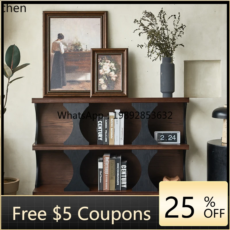 

pure solid wood half wall bookshelf combination cabinet medieval home floor-to-ceiling living room display cabinet