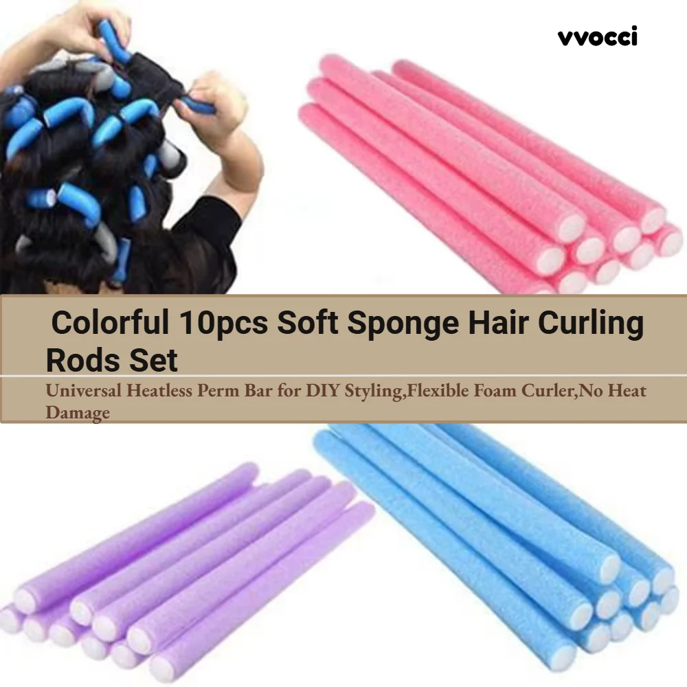 Colorful 10pcs Soft Sponge Hair Curling Rods Set-Universal Heatless Perm Bar for DIY Styling,Flexible Foam Curler,No Heat Damage