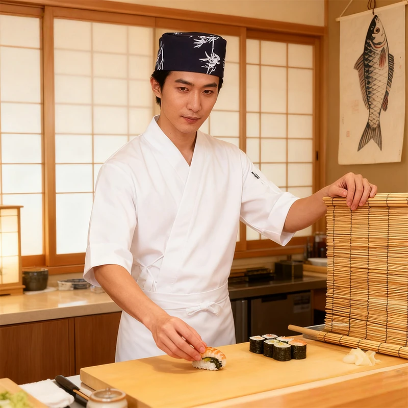 قبعة الطاهي للمطبخ على الطراز الياباني Izakaya Sushi Restaurant Chef Cap للجنسين قابلة للتنفس لتقديم الطعام في الفنادق والنادل قبعة العمل
