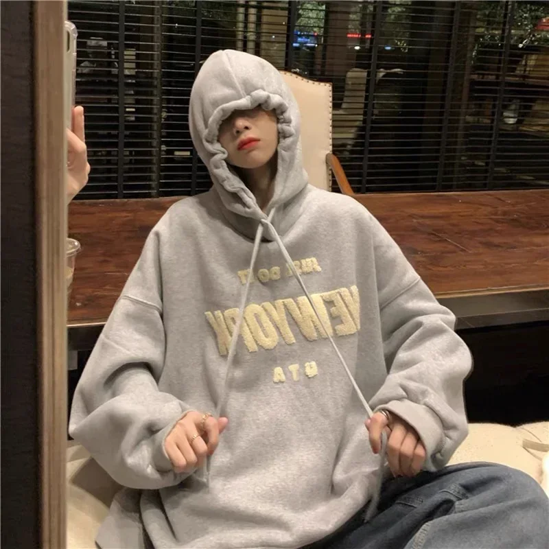 Women New Autumn Thin Long Sleeve Pullover Tops Casual Letters Print Vintage Classic Hoodie for Female Korean Fashion Sweatshirt