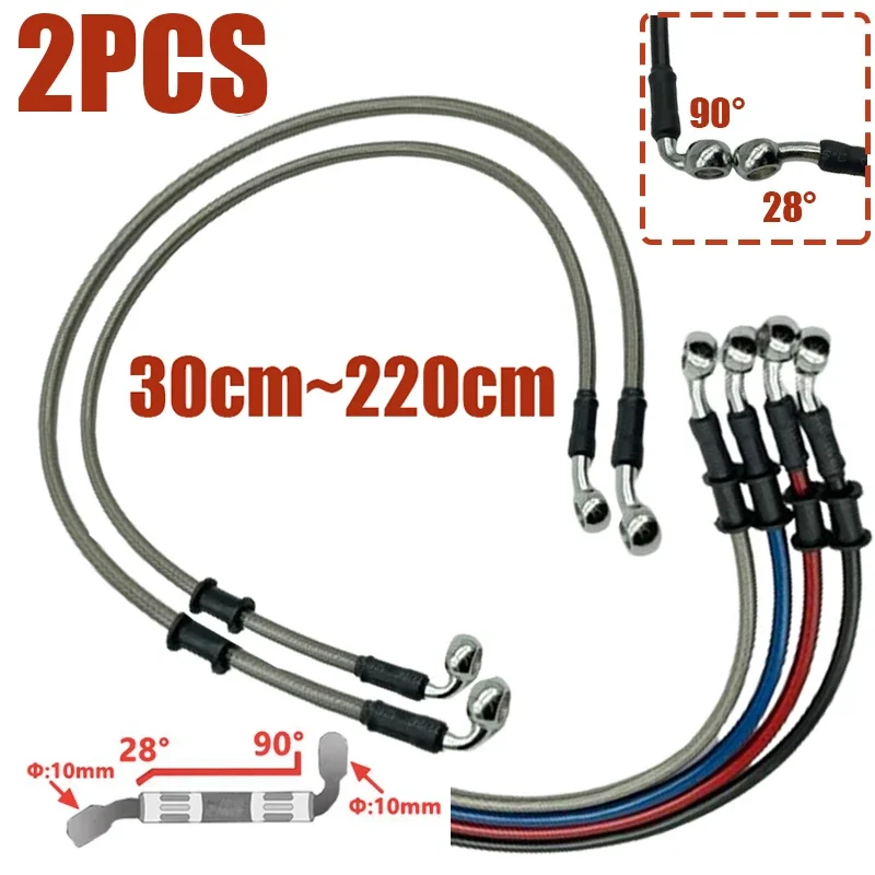 AliExpress NONE 2X 300mm To 2200mm 28°-90° 10mm Motorcycle Hydraulic Reinforced Brake Clutch Oil Hose Line Pipe For Dirt Pit Racing Bike Silver