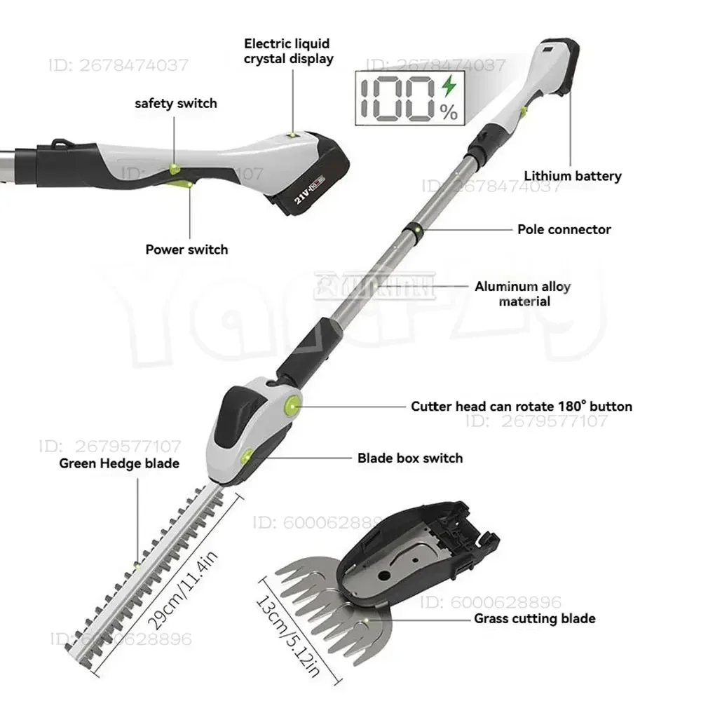 Landscape Trimmer, High-Reach Trimmer, Electric Hedge Trimmer, Handheld Hedge Shears, Rechargeable , Gardening Pruner