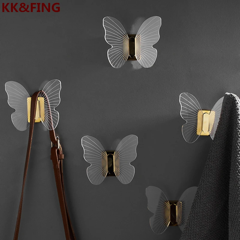 

KK&FING Bathroom Acrylic Butterfly Clothes Hook Wall Hooks Behind Door Clothes Single Hook Wall Hanger Gold Coat Hook Free-punch