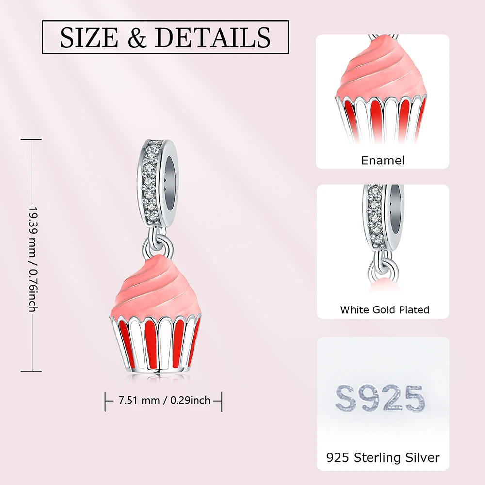 925 Sterling Silver Summer Series Ice Cream Charms Beads With Pink Enamel Fit European Bransoletki Biżuteria Dla Kobiet Dziewczyny Prezenty