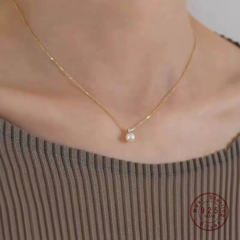 Halskette mit Anhänger aus 925er-Sterlingsilber, galvanisiert, 18 Karat Gold, helle Luxus-Muschelperle, Zirkon, Geometrie-Schmuck, Geschenke, Rische Anhänger-Halskette für Frauen