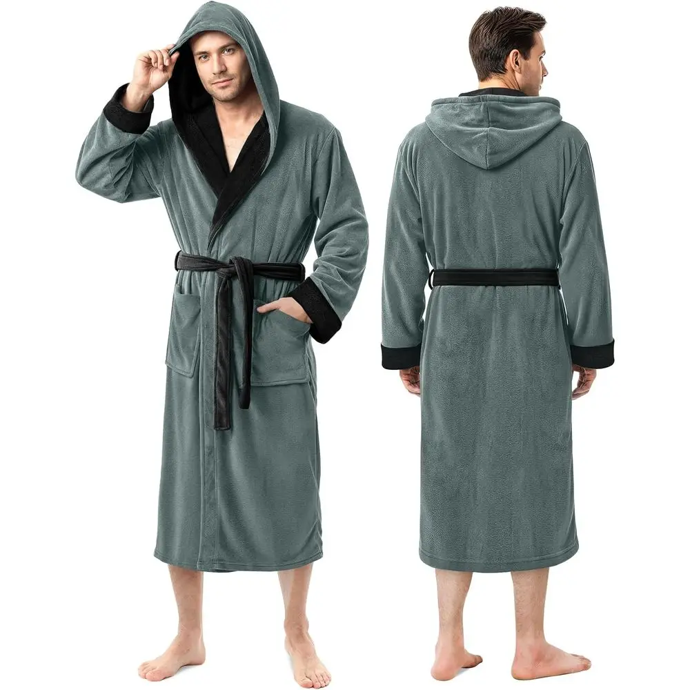 

NY Threads Mens Robe with Hood, Luxury Plush leece Hooded Mens Bathrobe, Spa Bath Robe or Men
