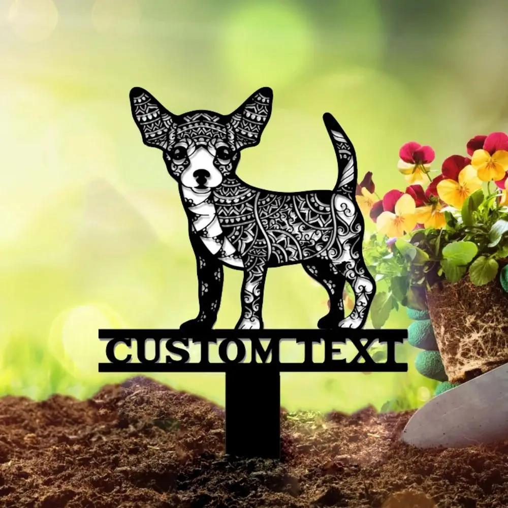 Hollow Out Chihuahua Garden Yard Sign Plug-In Cute Metal Chihuahua Garden Stake Outdoor Rust-proof Garden Decoration Sculpture