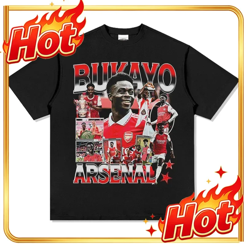Bukayo Saka 100%cotton men's football Tshirt Arsenal jersey Commemorative shirt Summer Unisex oversized Short Sleeve shirt