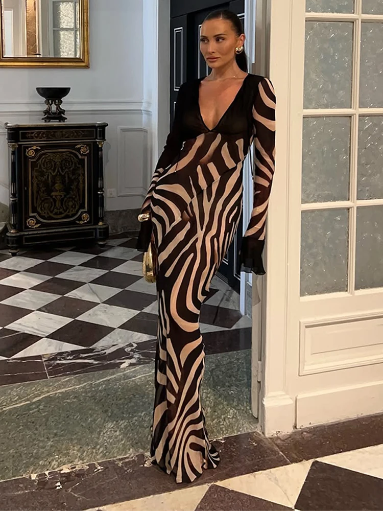 Vestido largo estampado con cuello Halter y hombros descubiertos, Vestido elegante con espalda descubierta para mujer, Vestido de fiesta Sexy de cintura alta para invitados de boda y vacaciones de verano 2025