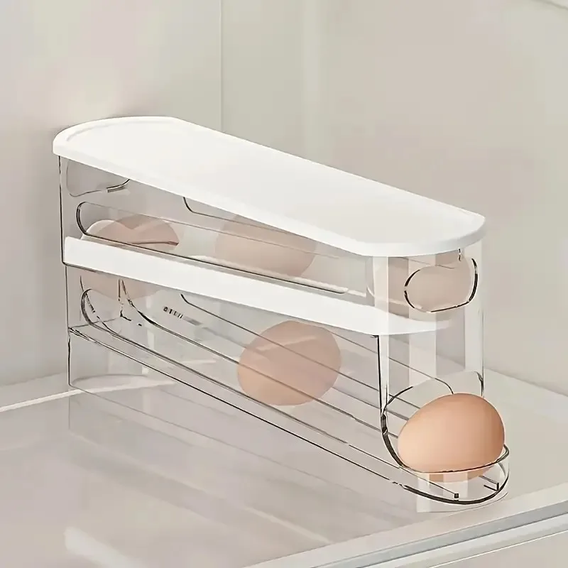 Bilayer Fridge Egg Storage Box Automatic Rolling Eggs Holder Rack Ladder Style Refrigerator Eggs Dispenser Egg Organizer Holder