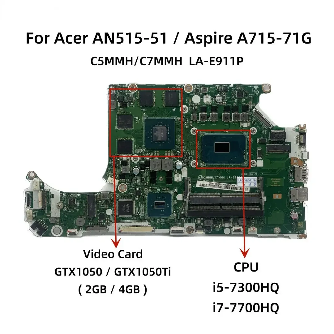 

LA-E911P For Acer Aspire A715-71G main board i5-7300HQ i7-7700HQ GTX1050-