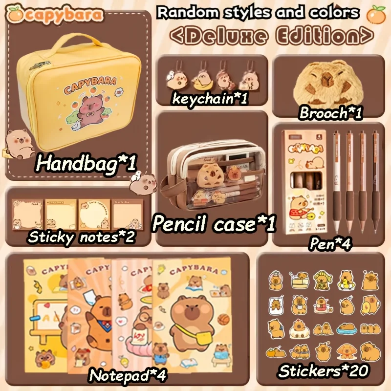 

Подарочный набор канцелярских принадлежностей с изображением капибары и милым мультяшным дизайном — для любителей животных и офиса для студентов — упаковка рождественского подарка